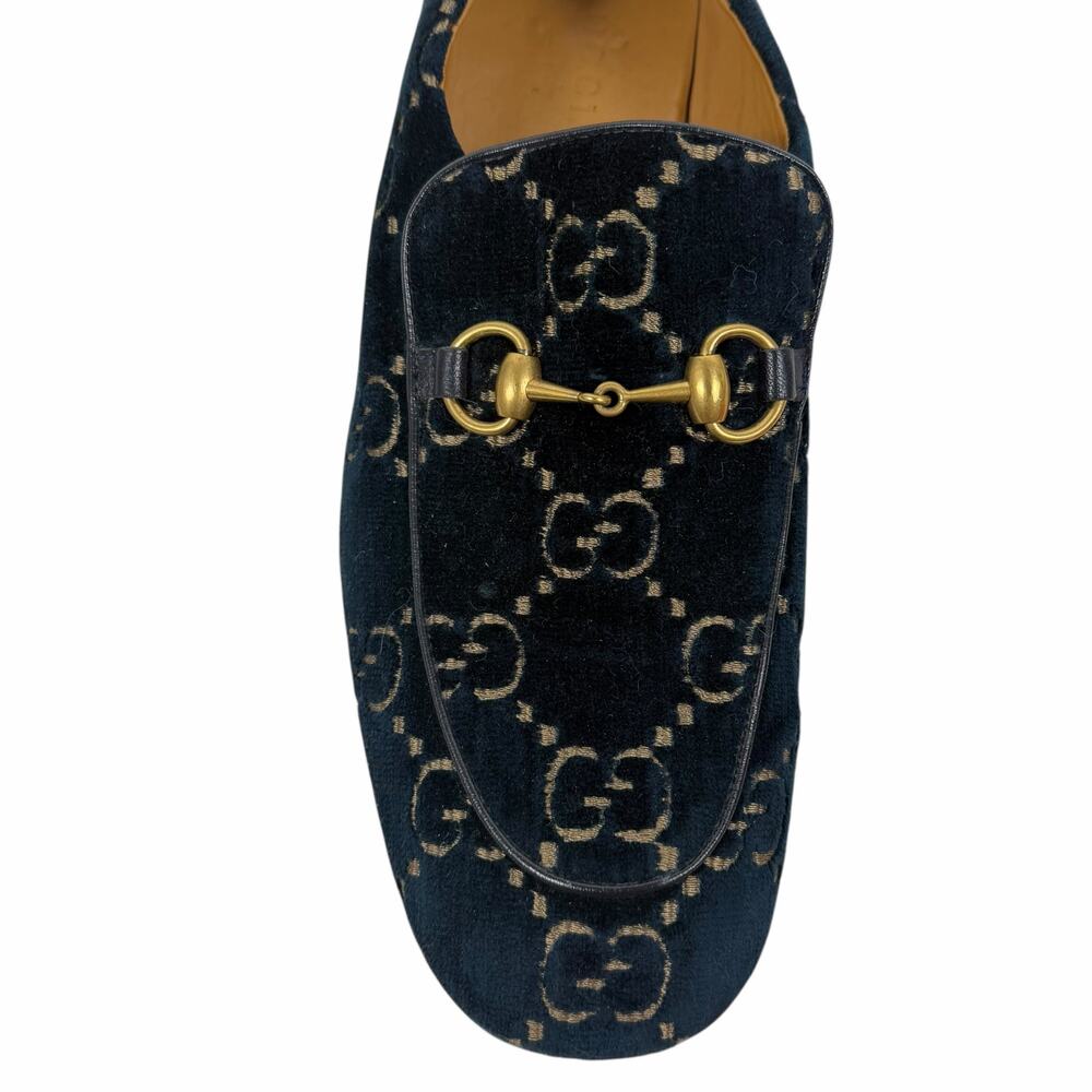 Gucci Velvet GG Monogram Horsebit Mule Loafer Quentin Blue Size 9.5 - Picture 5 of 13